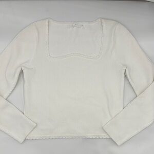 ASTr The Label Scallop Trim Ribbed Knit Top in White